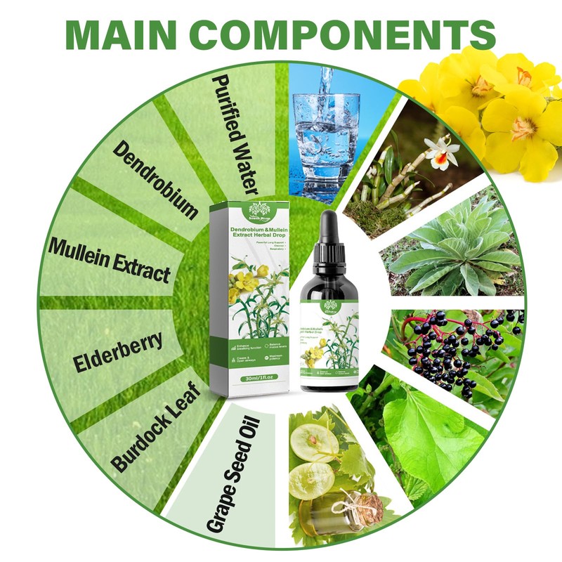 Leogony Mullein Drops for Lungs, Dendrobium & Mullein Extract (30ml)