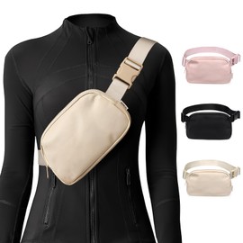 VNINE Belt Bag for Women Men: Fashionable Crossbody Fanny Pack Everywhere Waist Packs with Adjustable Strap Lightweight Bum Bag for Running Hiking Travel Workout（Beige