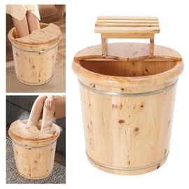 Solid Wood Foot Bath Tub with Massager & Lid - Handmade Wooden Soaking Basin for Spa/Pedicure Care,Foot Spa Set with Non-Slip Base for Home Wellness