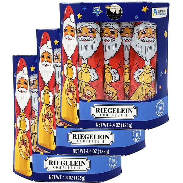 Riegelein German Christmas Candy Santas - Solid Milk Chocolate Stocking Stuffer - Foil Wrapped Xmas Santa Candy - 125 g