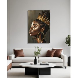 Women Canvas Wall Art Black and Gold Queen Picture African American Painting Portrait Prints Abstract Artwork for Living Room Bedroom Home Office Decor Framed(Art-7,12.00x18.00 inch)