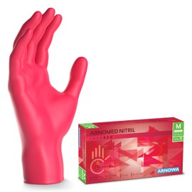 Arnomed Disposable Gloves Red M Nitrile Gloves, Disposable Gloves with Box of 100, Powder-Free, Latex-Free Rubber Gloves, Disposable Gloves in XS, S, M, L and XL