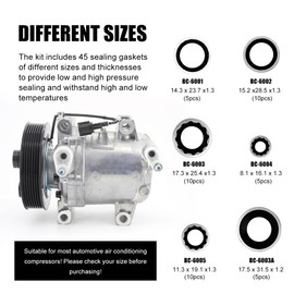 Yourkar 45 PCS A/C Gasket Assortment, Car Air Conditioning Compressor Sealing Washers, Self-Centered Bonded Seals Kit for Automotive AC Compressor, Universal Car Accessories