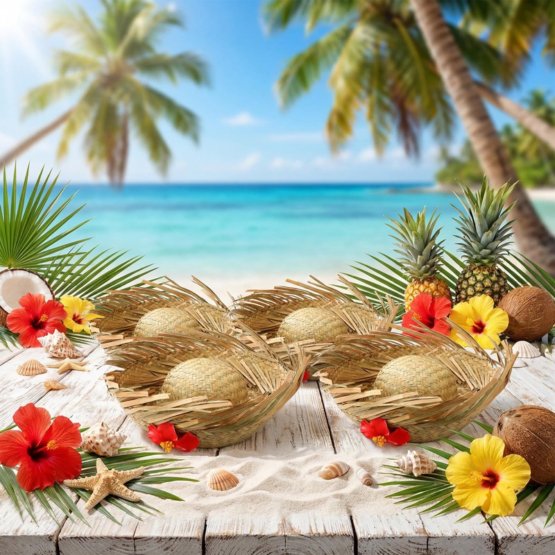 Cuffbow 4 Pcs Hawaii Straw Hat Pava Hat Puerto Rico