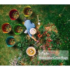 kopotma 3 Gallon Grow Bags, Colorful Grow Bags 3Gal Fabric Planters Grow Bags, Fabric Plant Grow Bags Garden Bgas Fabric Pots Tomato Planter Bags for Vegetables Flowers, 5-Pack