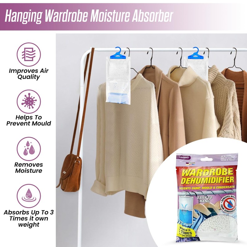 x5 Disposable Wardrobe Dehumidifier Hanging Bags - Specially Designed to