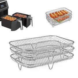 Dreischichtiges Luftfritteusen-Dörrgestell, Edelstahl Heißluftfritteuse Grillrost Dehydrate Rack kompatibel mit Ninja Foodi Heißluftfritteuse AF300EU, Multifunktional Stapelbar Zubehör für Air Fryer