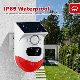 Solar Sound & Strobe Light Alarm with Motion Detector and Remote Controller 120db Sound Security Siren Light IP67 Waterproof 24 Hours+4 Mode for Home, Farm,Barn,Villa,Yard,Garden