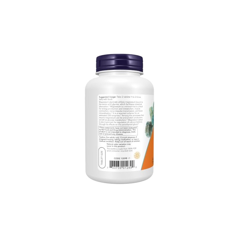 NOW Suplementos, Glicinato de magnesio 100 mg, forma altamente absorbible,