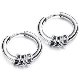 swars Earrings, 5 Rows of Rings, Men's, Women's, Hoop Rings, Hypoallergenic Metal, Binaural Set, Stainless Steel, No Gemstone