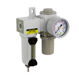 PneumaticPlus SAU2020M-N02G-MEP Mini Compressed Air Filter Regulator Combo 1/4" NPT - Metal Bowl, Manual Drain, Gauge