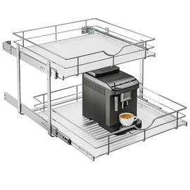 WelFurGeer 2-Tier Kitchen Cabinet Pullout Shelf and Drawer Organizer, Soft Close Pantry Pull Out Shelves, Heavy Duty Pull Out Cabinet Organizer with Shelf Liner for Kitchen Cabinets, Pantry Storage