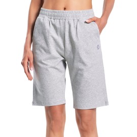 S Spowind - Bermudas para mujer, pantalones cortos largos de algodón con bolsillos, para relajarse, atletismo, entrenamiento, gimnasio, hasta la rodilla