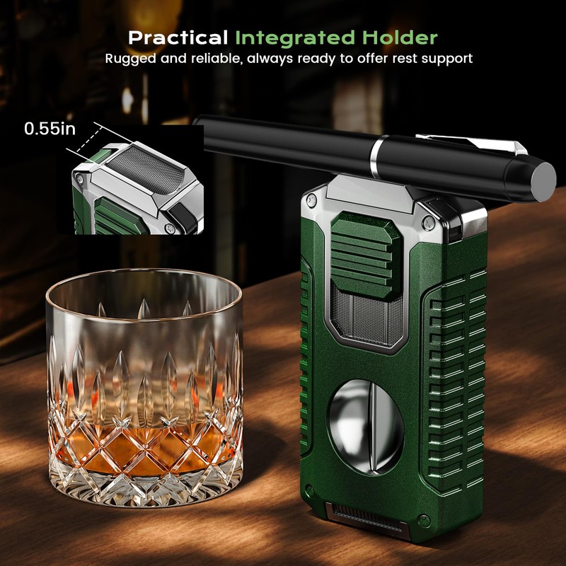 5-in-1 Multifunctional Torch Lighter with Cutter, Punch, Holder, and Windproof