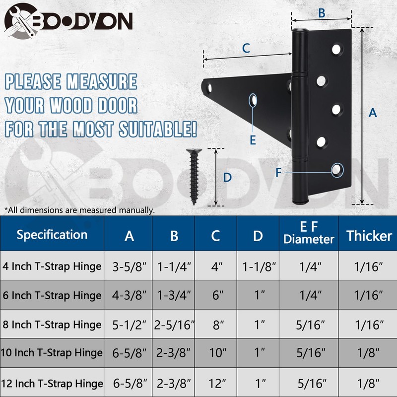 12 Inch T-Strap Gate Hinges, Shed Barn Door Hinges Heavy