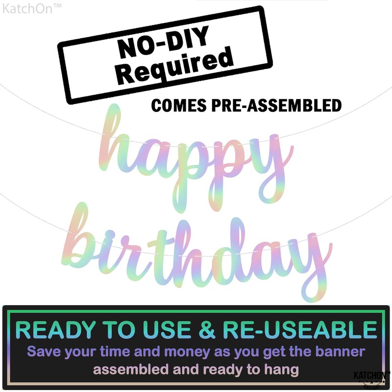 KatchOn, Pre Strung Happy Birthday Banner- 10 Feet, Holographic Birthday
