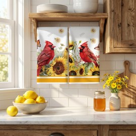 QIONG MENG Summer Kitchen Towels 14x21 Inch Sunflower Cardinal Kitchen Dish Towels Hand Towels Seasonal Holiday Anniversary Indoor Bathroom Decoration Set of 6