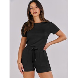 ANRABESS Women's Summer Casual Dressy Short Sleeve Tshirt One Piece Rompers Jumpsuit Beach Travel Vacation Outfits 2025 Black Medium