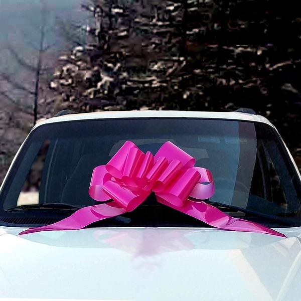 Big Car Bow Gift Ribbon - 25" Wide Large Decoration, Hot Pink Fuchsia, Fully Assembled, Easter, Gift Bow, Birthday, Breast Cancer Awareness Ribbons, Christmas, Valentine's Day