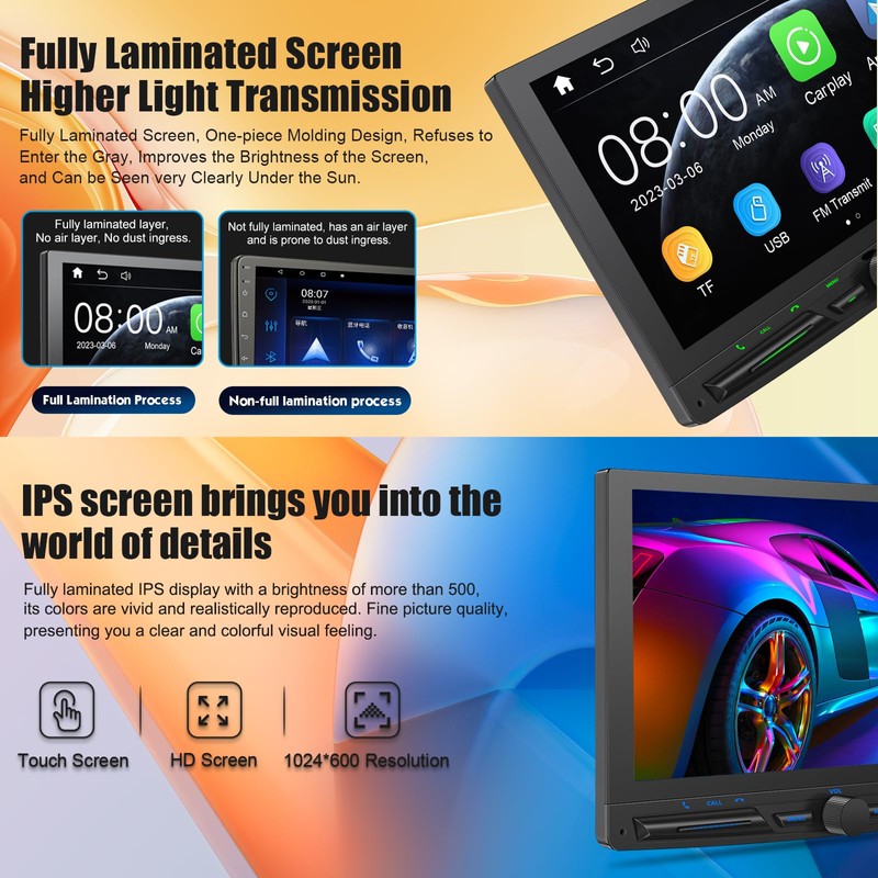 Portable Wireless Apple Carplay Touchscreen for 7" HD Portable Android