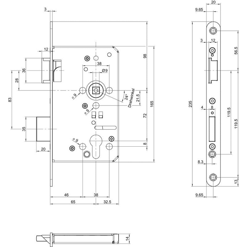 BKS B-12010-05-R-8 Escape Door Lock Right PZW DM65, 1 Door