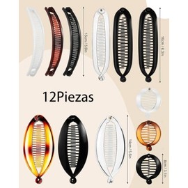 12 Piezas Pinzas Banana Clip Para El Cabello, Accesorio Para Peinados Retro Y Coletas, Pinzas De Pelo Para Mujeres Y Niñas, Diseño En Plástico Durader