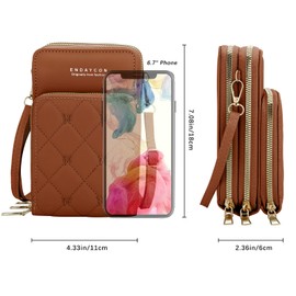 DOB SECHS Small PU Leather Crossbody Phone Bag for Women, Adjustable Shoulder Strap, Card Slots, Travel Handbags Coin Wallet, Brown