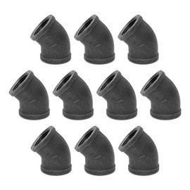 Home TZH 45-Degree-Elbow, Threaded Cast Black Malleable Iron Elbow for Steampunk Vintage Shelf Bracket DIY Plumbing Pipe Decor Furniture (10, 1")