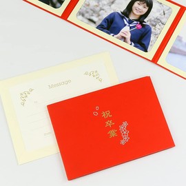Photo Mat Graduation Photo Gift Pocket Mat "Celebration Graduation/Sakura" 2l Size 3 Surface Horizontal , red