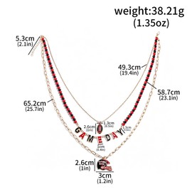 SORGERLY Game Day Football Charm Necklace - Layered Link Chain Beads Football Helmet Necklaces Sports Jewelry for Women Men - Perfect Gifts for Footballs Fans (black&red)