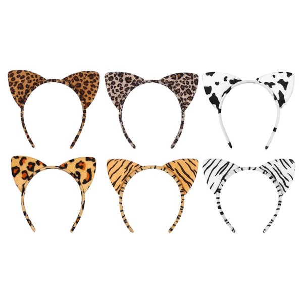 Lurrose Pack of 6 Cat Ear Hair Bands Charming Leopard Grain Hair Accessories Headwear for Costume Party Dance Party Festivals