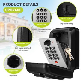NEWIROVE Key Safe with Number Code Large Key Safe Outdoor Waterproof Robust Key Box with 12 Digit Key Safe Wall Mounted Key Safe for Home, Garage, Office Grey