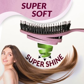 marQus Organic Hair Brush Wild Boar Bristles without Pulling, Detangler Brush with Double Spiral Spring, Professional Detangling Brush for All Hair Types, Sustainable Material, Wet and Dry, More Shine, Volume, Blush