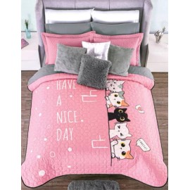 Concord Colcha Rosa Gatitos Matrimonial /individual Concord