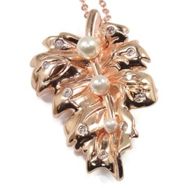 Leaf Pendant & Brooch W/Faux Pearls & Rhinestones 16" Chain Necklace B5