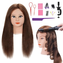 SOPHIRE 20-22 inches 100% Real Human Hair Mannequin Head, Hairdressers' Practice Training Head and Cosmotology Doll Head for Hairstyling and Braid - Dark Brown