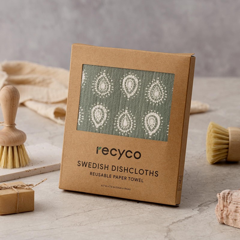 RECYCO Swedish Dishcloths for Kitchen | 5 Pack Gem Washable