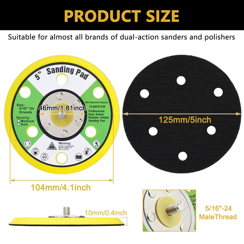 Ouya 2PCS 5 Inch 6-Hole Backing Pads 5/16"-24 Threads Sanding
