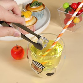 7 Pcs Mini Tongs Serving Food Stainless Steel Sugar Clamp Tongs 4.3" Small Kitchen Food Tong Metal Clamp Tong for Ice Coffee Desserts Black