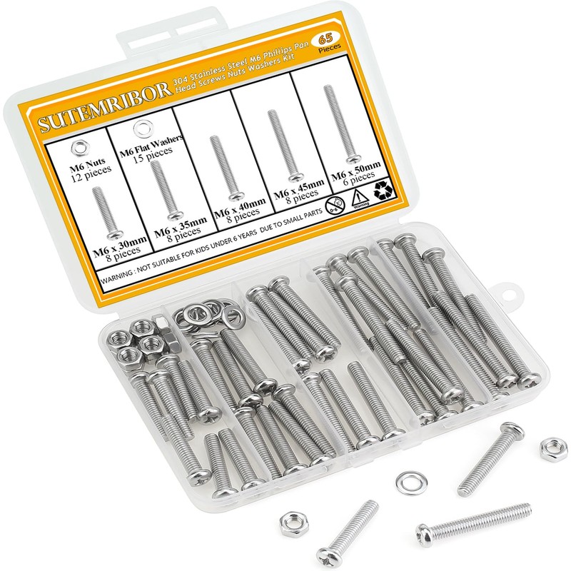 65 Pieces M6 x 30/25/40/45/50mm Machine Screws Nuts Washers Set,