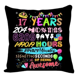 KHLOY 17th Birthday Gifts for Girls Boys Pillowcase Funny Birthday Cushion Covers for Daughter Son Niece Nephew Birthday Party Gift from Mom Dad Grandparents Auntie Uncle Friends Sister Brother