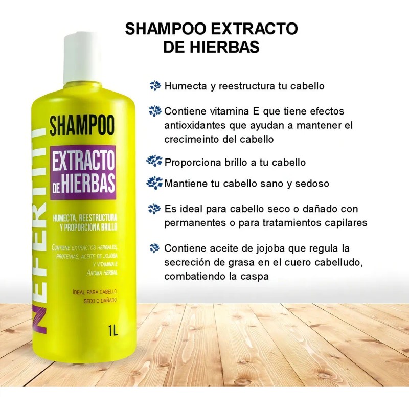 Shampoo Hierbas Reparador Para Cabello Dañado Nefertiti 1lt