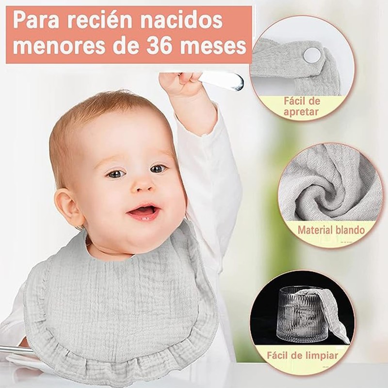 5 Pcs Baberos para Bebé, Baberos de Algodón, Color Liso,