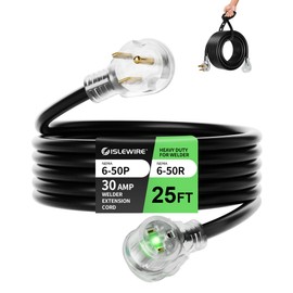 islewire 25ft 250V Welder Extension Cord, 10 Gauge Heavy Duty Outdoor Welding Cord with LED Indicator, NEMA 6-50P to 6-50R, 30 Amp 3 Prong Power Extension for Welding Machines, 10 AWG SJTW, Black