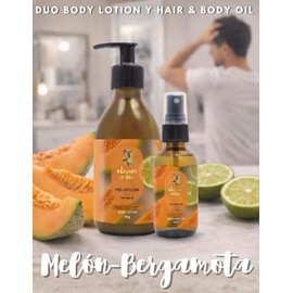 OLEUM VITAE Kit Dúo Melon Glow Melón Bergamota. Crema Corporal y Hair & Body Oil aceite para cabello y Cuerpo. Hidratación Profunda