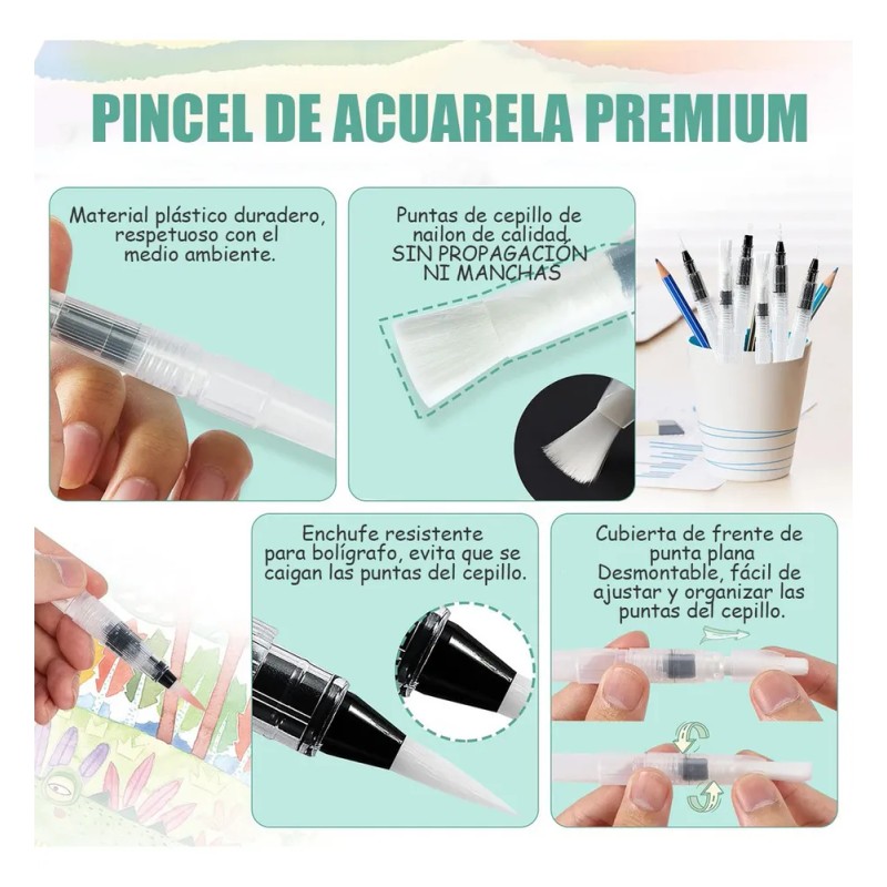 Juego De Pinceles De Acuarela Para Agua Profesional, 12 Pcs