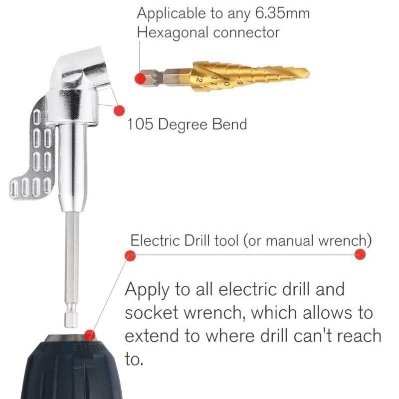 ZFYQ Right Angle Drill with Hex Shank 1/4 Inch Adjustable
