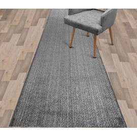 Custom Length Cut to Size Wide Width Carpet Runner Rug for Hallways, Skid Resistant Latex Rubber Backed, 31 inch Wide X Customized Length, Stripe Grey, 31 inch X 7 feet