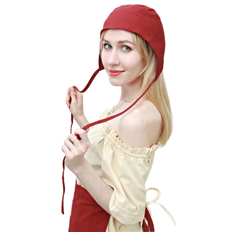 KUOIN Medieval Coif Cap Women's Victorian Hat Colonial Cosplay Headwear