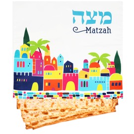 The Dreidel Company Passover Matzah Cover Bag For Passover with Passover and Afikoman Bag in Hebrew and English, Satin, White